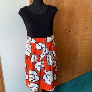 AGB Dress - Bold Orange Floral Print w/ Pleated Front